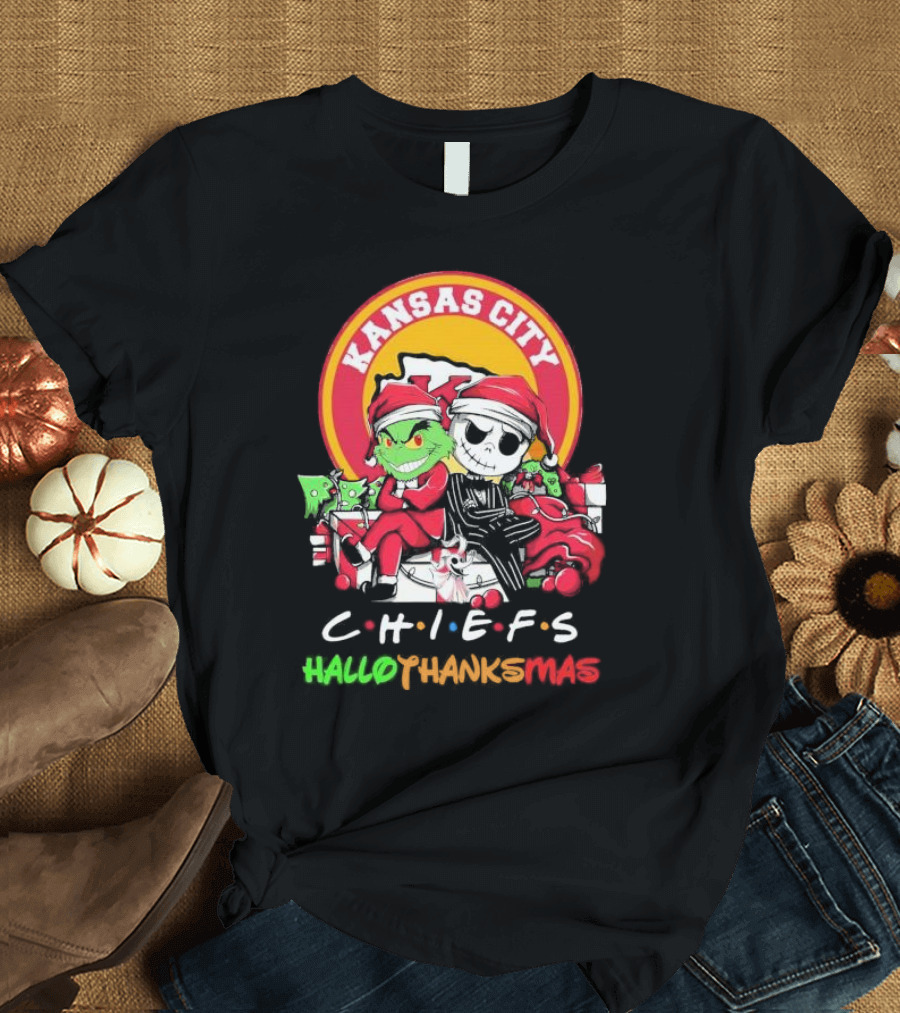 Kansas City Chiefs Grinch Jack Skellington Hallothanksmas T-Shirt