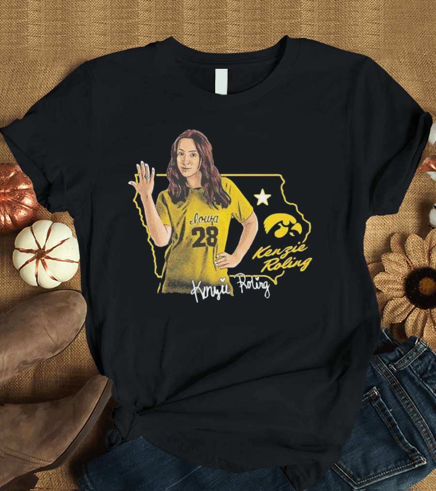 Iowa Kenzie Roling 28 Hawkeyes Cartoon Player T-Shirt