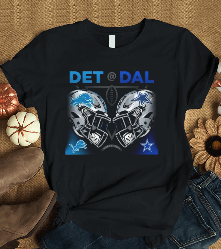 Detroit Lions at Dallas Cowboys Week 6 2024 NFL Matchup Helmets Showdown T-Shirt
