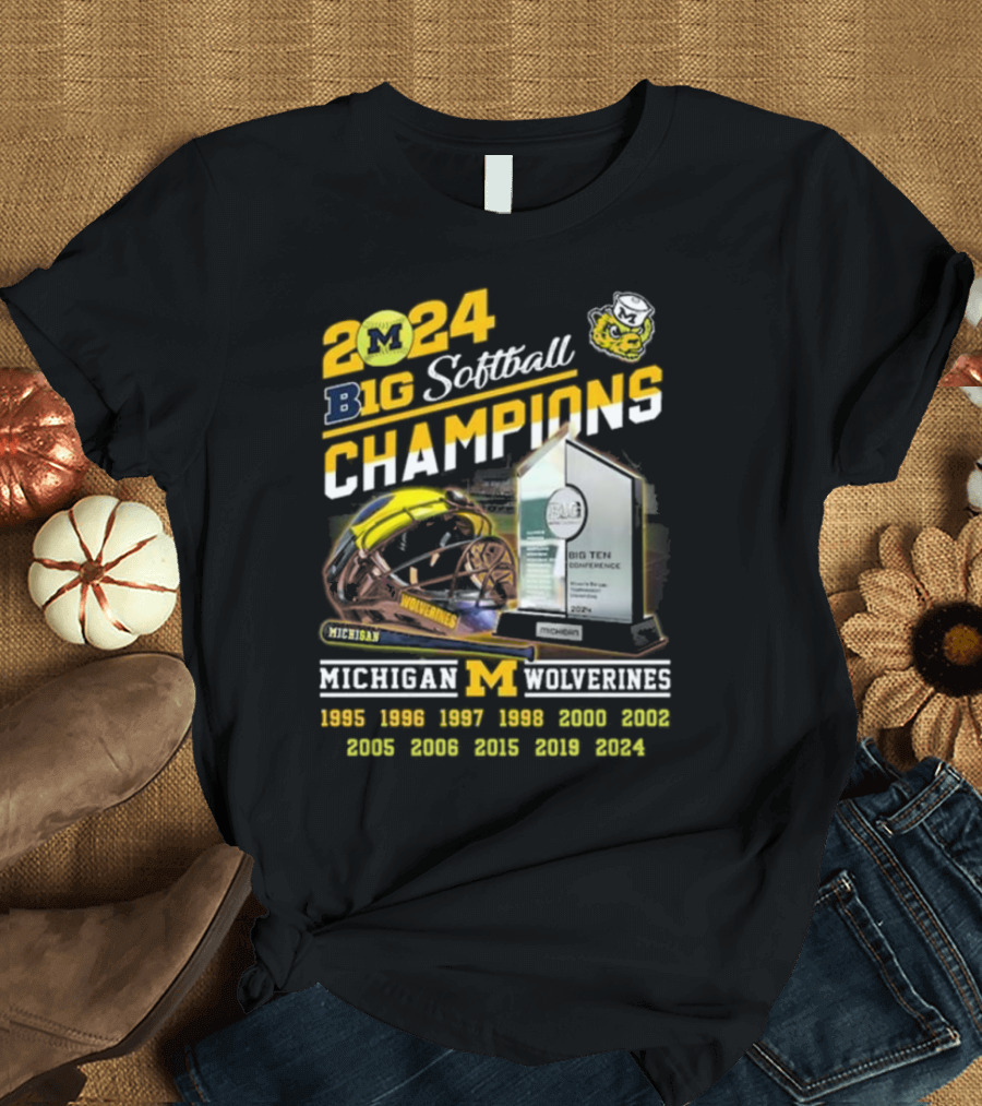 Michigan Wolverines 2024 Big Softball Champions Big Ten Conference Trophy Helmets 1995-2024 T-Shirt