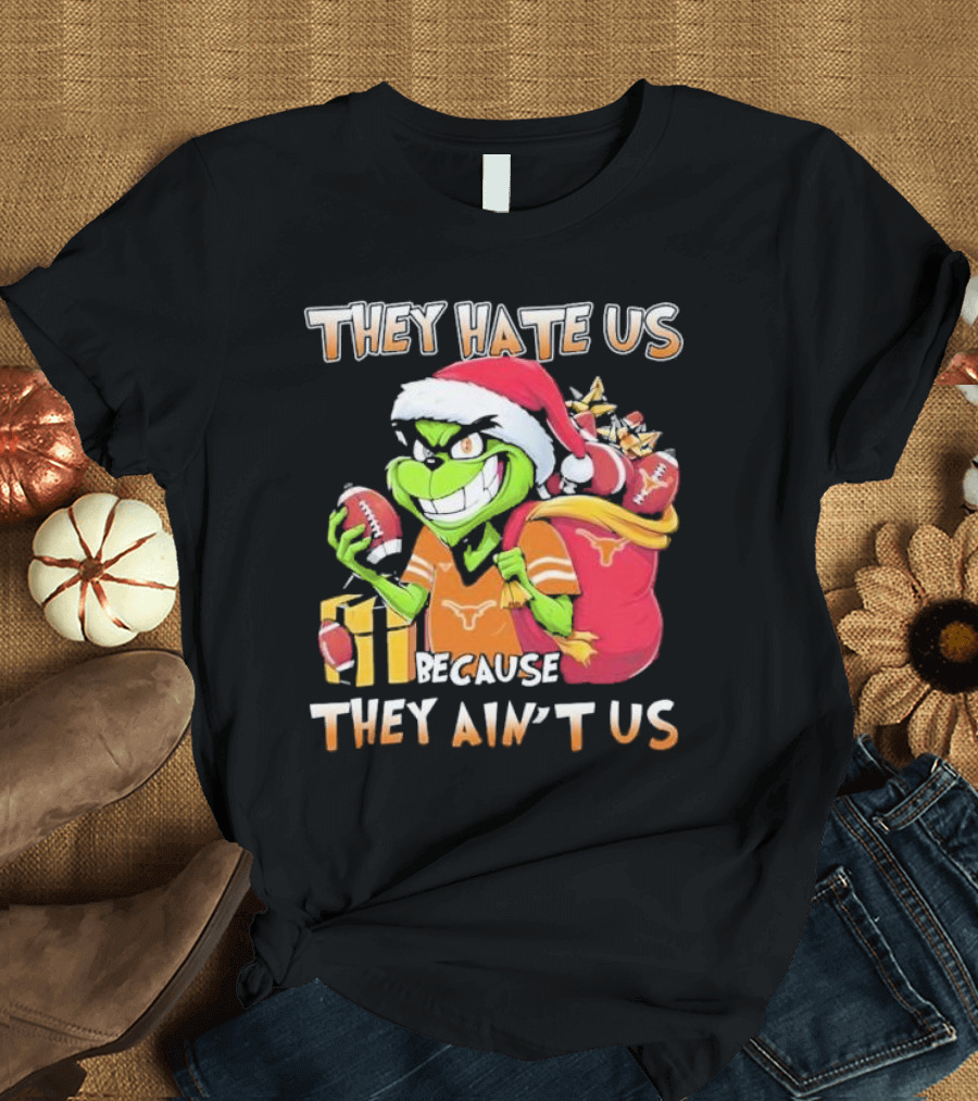 Texas Longhorns Grinch They Hate Us Because They Ain't Us Christmas Football Santa Hat Gift Bag T-Shirt