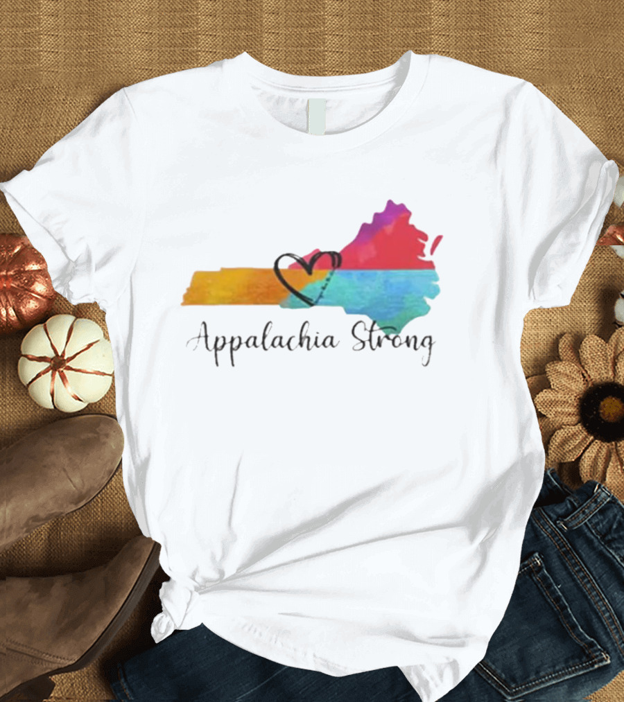 Appalachia Strong Heart Map Hurricane Helene Print T-Shirt