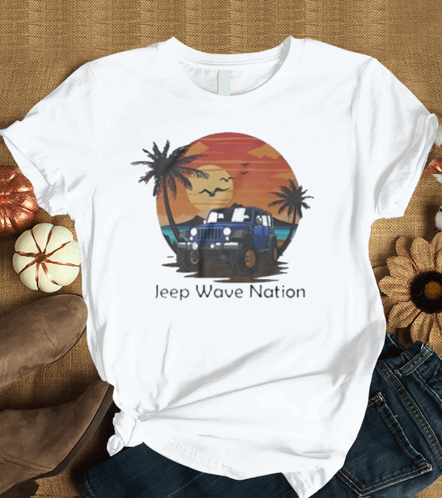 Jeep Wave Nation Vintage Sunset Adventure Scene T-Shirt