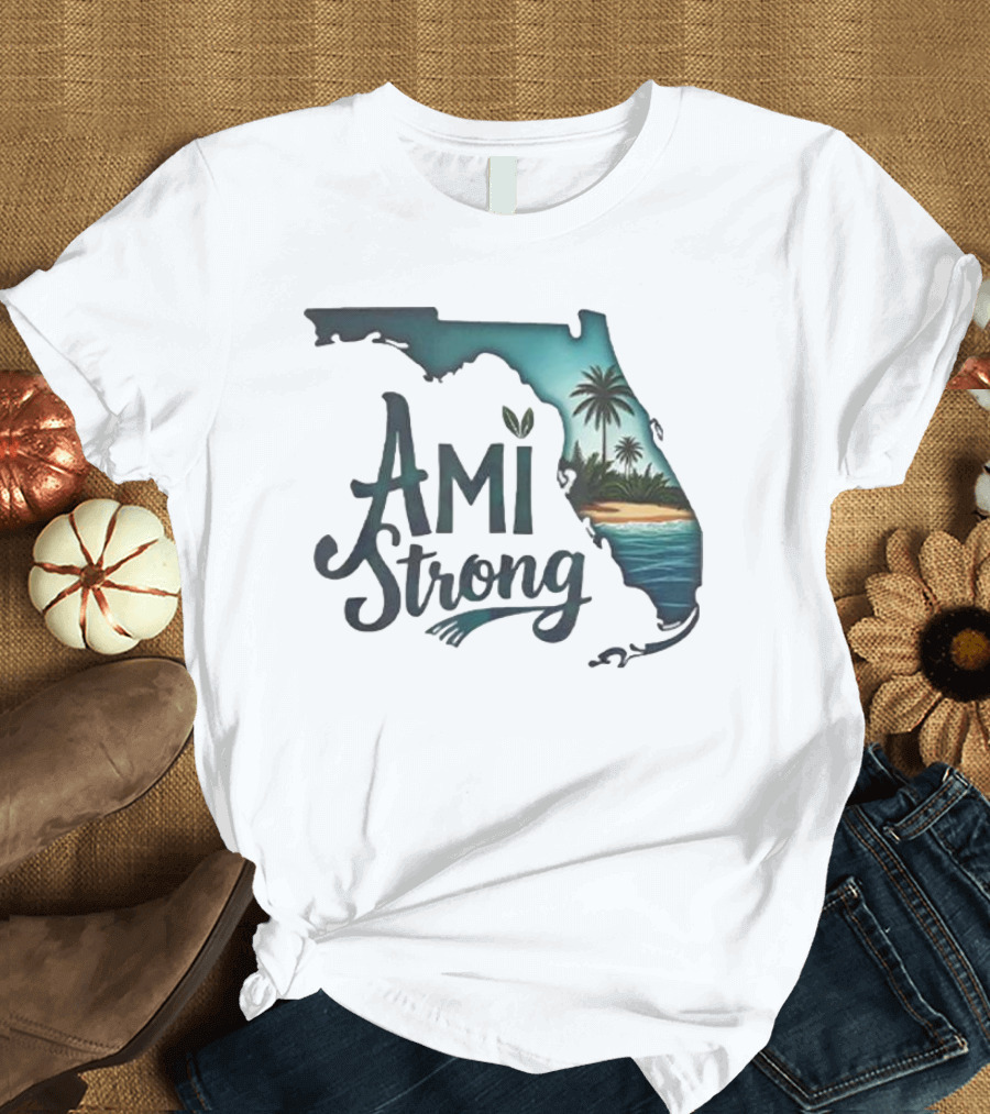 Ami Strong Florida Tropical Palm Beach Scene T-Shirt