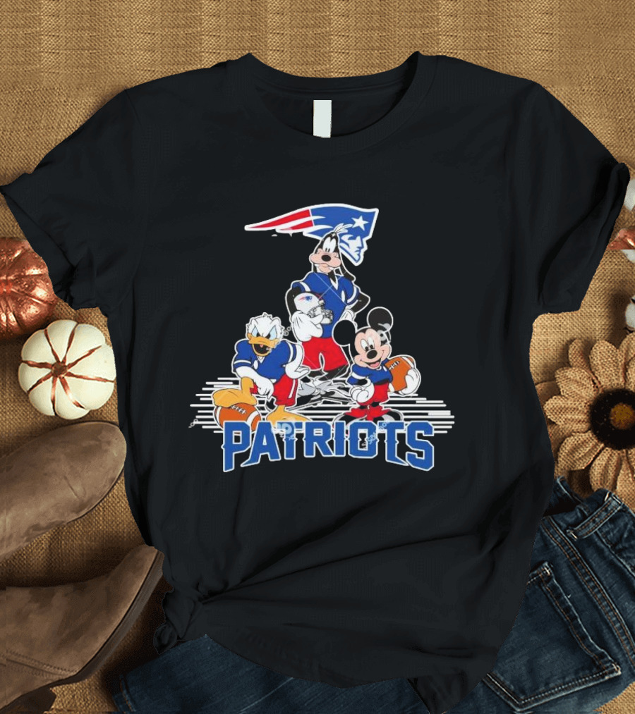 Mickey Donald Goofy Patriots Football Disney Crossover T-Shirt