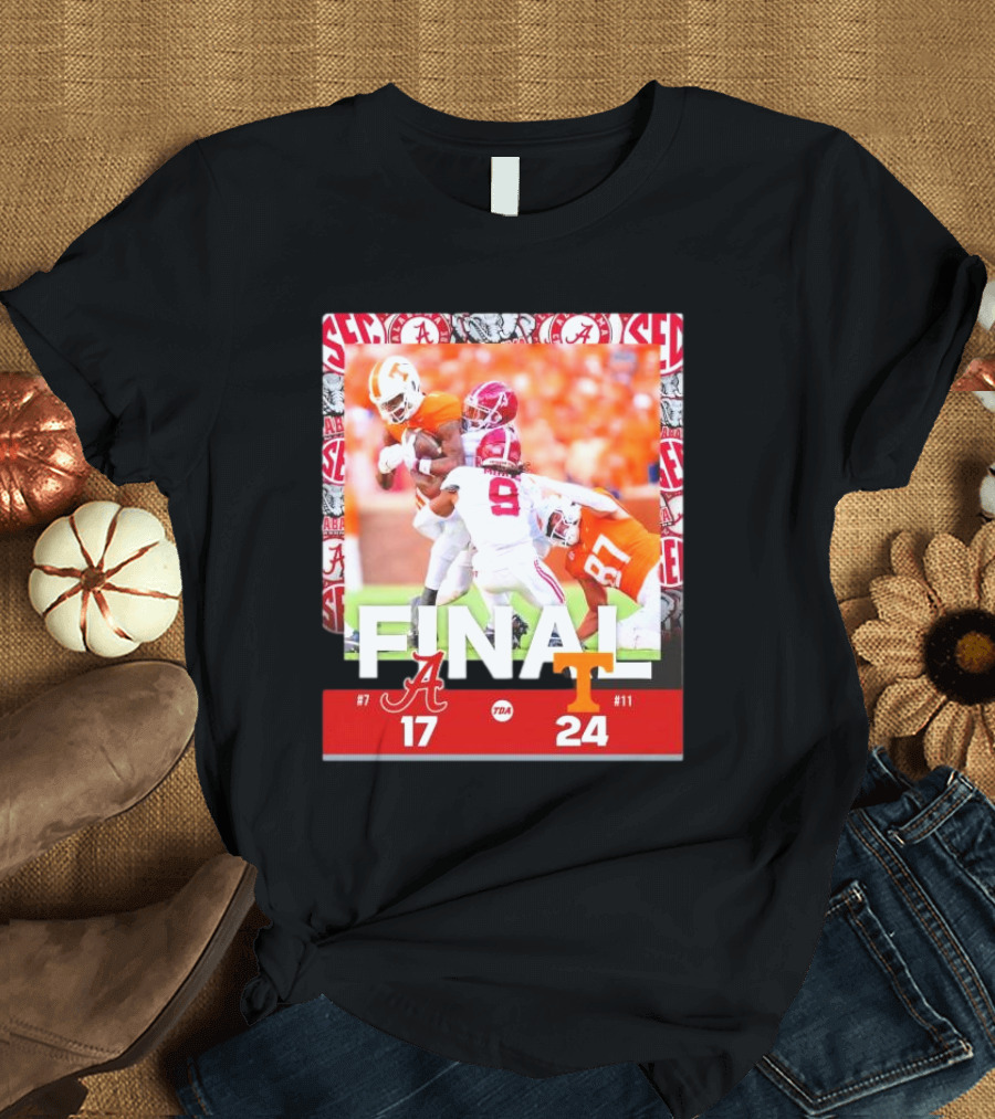 Final Score Alabama Crimson Tide 17 Tennessee Volunteers 24 T-Shirt