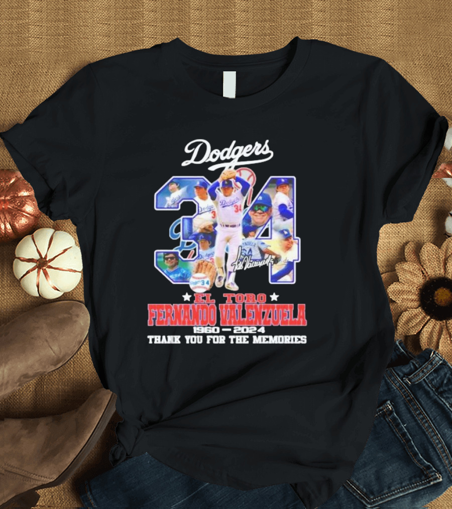 Dodgers El Toro Fernando Valenzuela 34 1960 2024 Thank You For The Memories T-Shirt