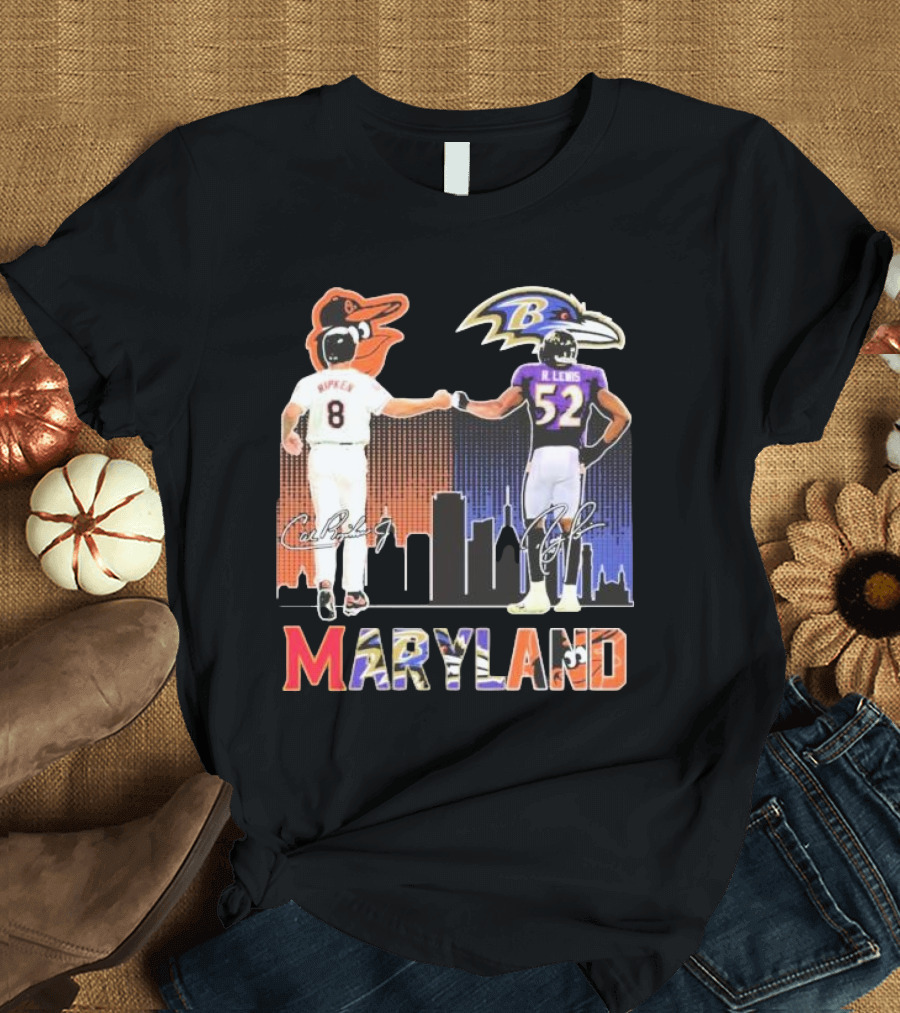 Maryland Sports Baltimore Orioles Ripken Baltimore Ravens Lewis Signatures T-Shirt