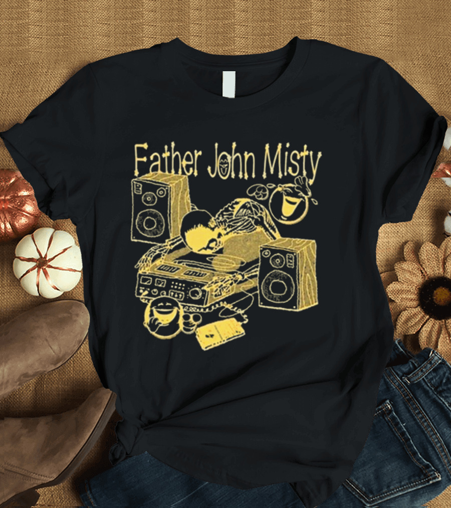 Father John Misty DJ Cartoon Skeleton with Speakers T-Shirt