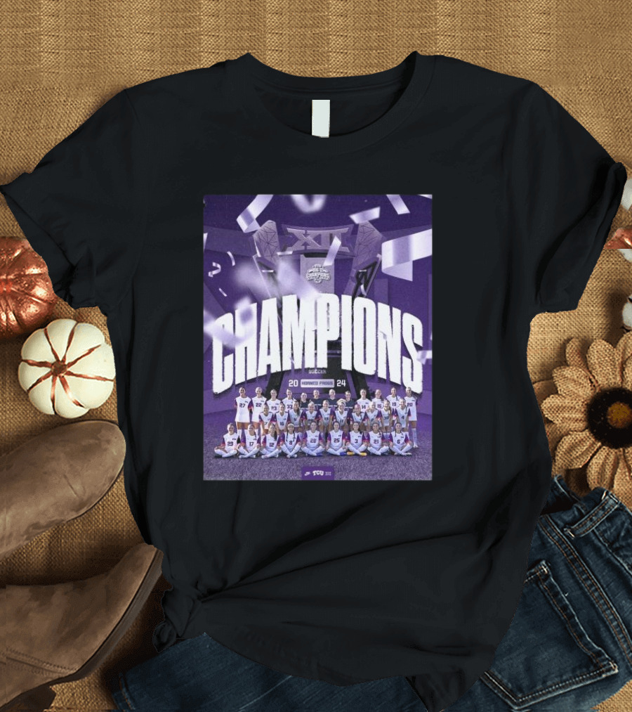 TCU Horned Frogs 2024 Big 12 Champions Team Celebration Purple Background T-Shirt