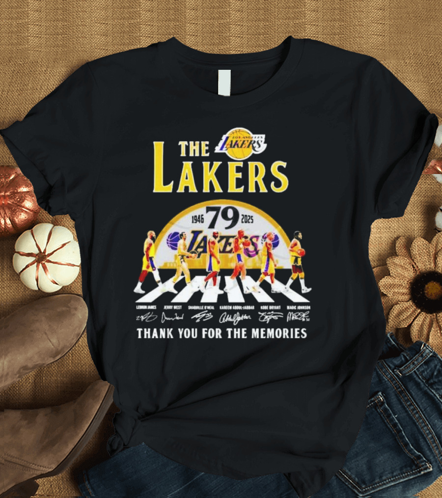 Los Angeles Lakers 79th Anniversary 1946-2025 Thank You for the Memories Abbey Road LeBron James Jerry West Shaquille O'Neal Kareem Abdul-Jabbar Kobe 