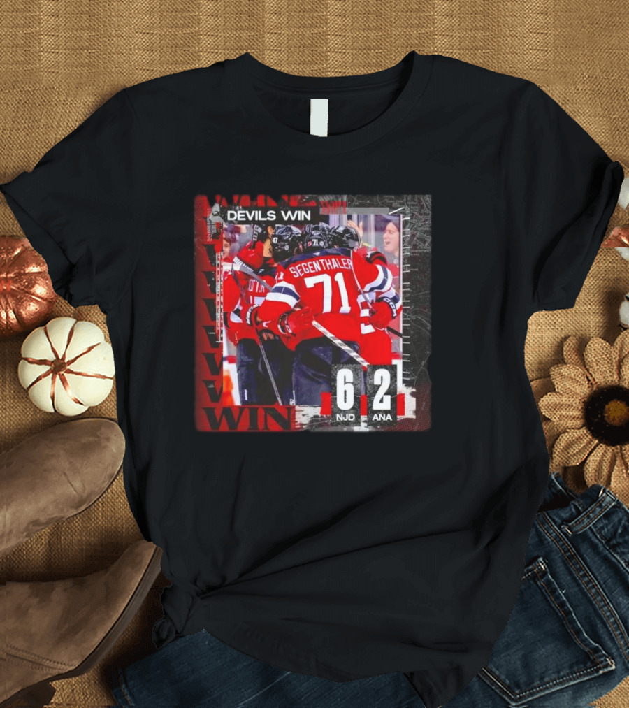 New Jersey Devils Win 6-2 Over Anaheim Ducks NJD vs ANA Game Score T-Shirt