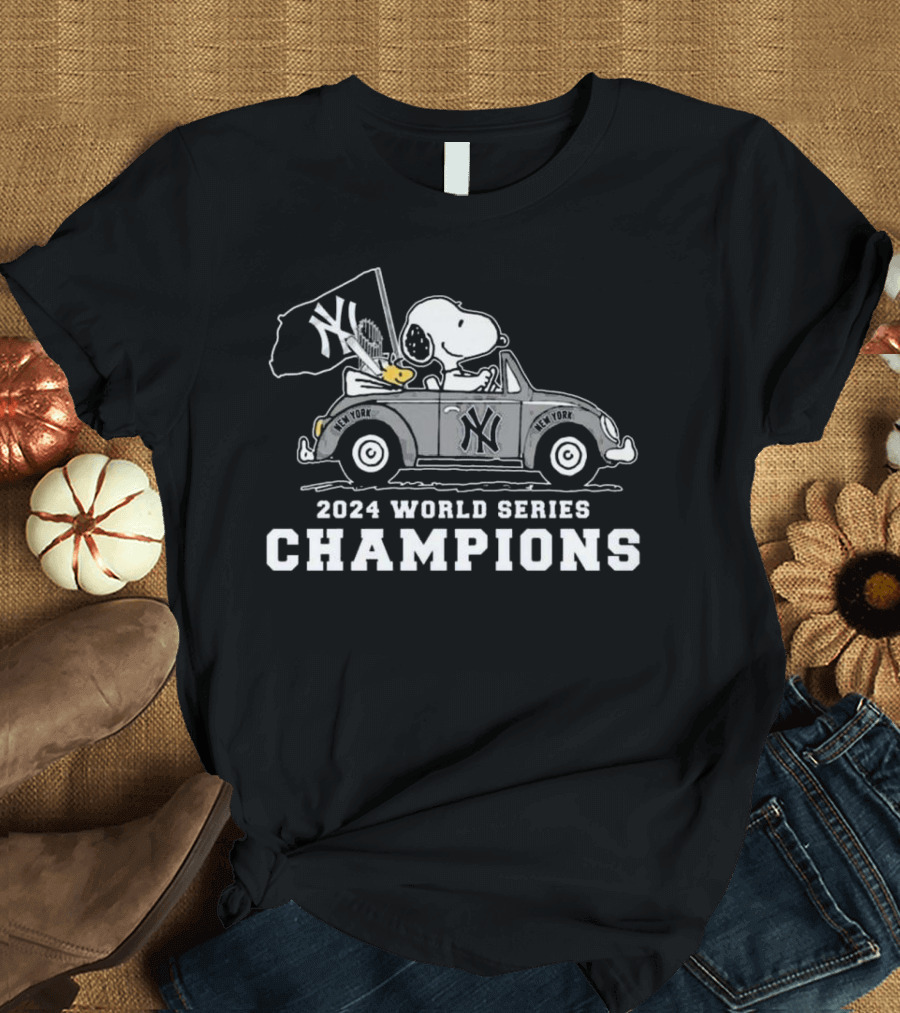Peanuts Driving New York Yankees Car 2024 World Series Champions T-Shirt