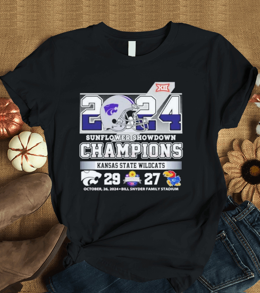 Kansas State Wildcats 2024 Sunflower Showdown Champions Victory 29-27 October 26 Bill Snyder Stadium T-Shirt