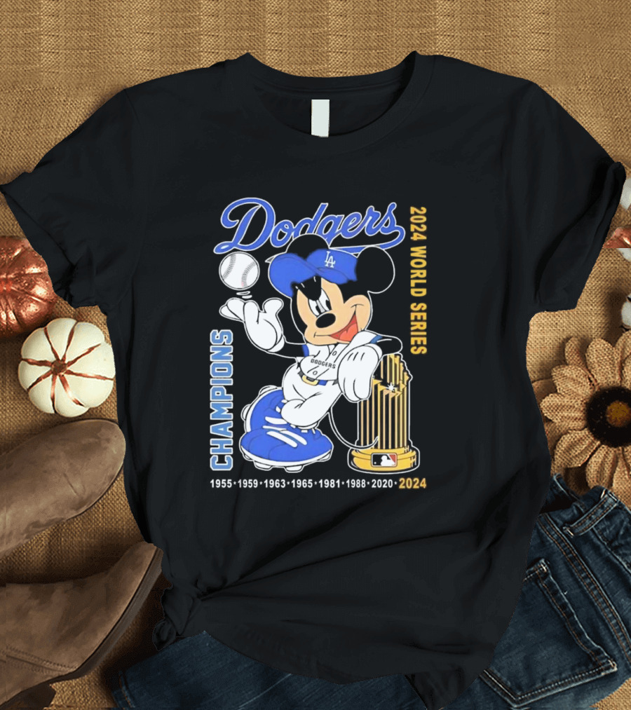 Dodgers 2024 World Series Champions Mickey Mouse 1955-2024 T-Shirt