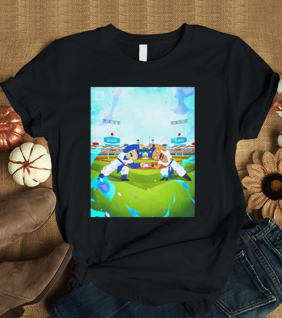 Los Angeles Dodgers 2024 World Series Champions Shohei Ohtani Mookie Betts Fusion Stadium Cartoon T-Shirt
