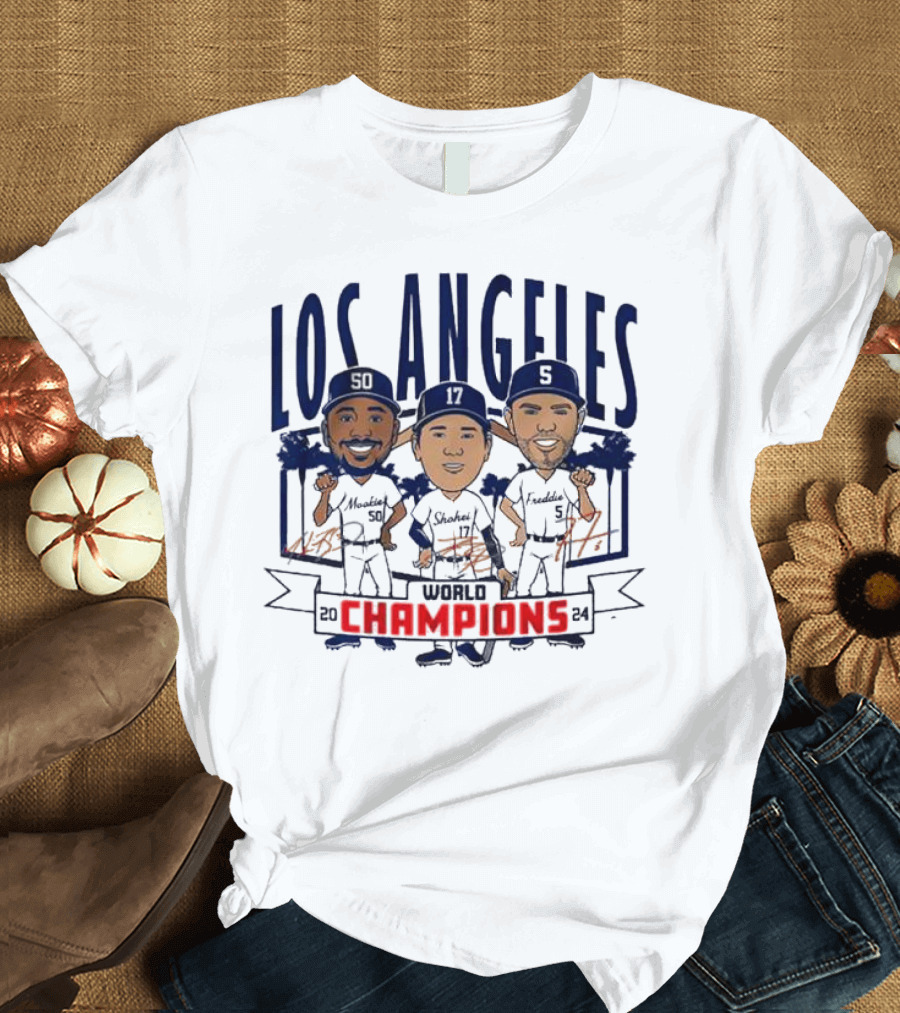 Los Angeles Dodgers 2024 World Champions Mookie Shohei Freddie Caricatures T-Shirt