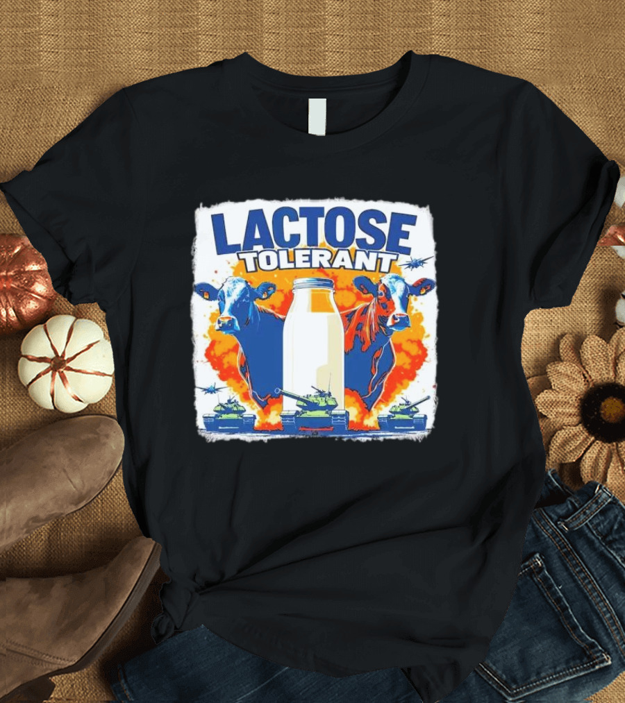 LACTOSE TOLERANT Milk Defense with Cows and Tanks T-Shirt