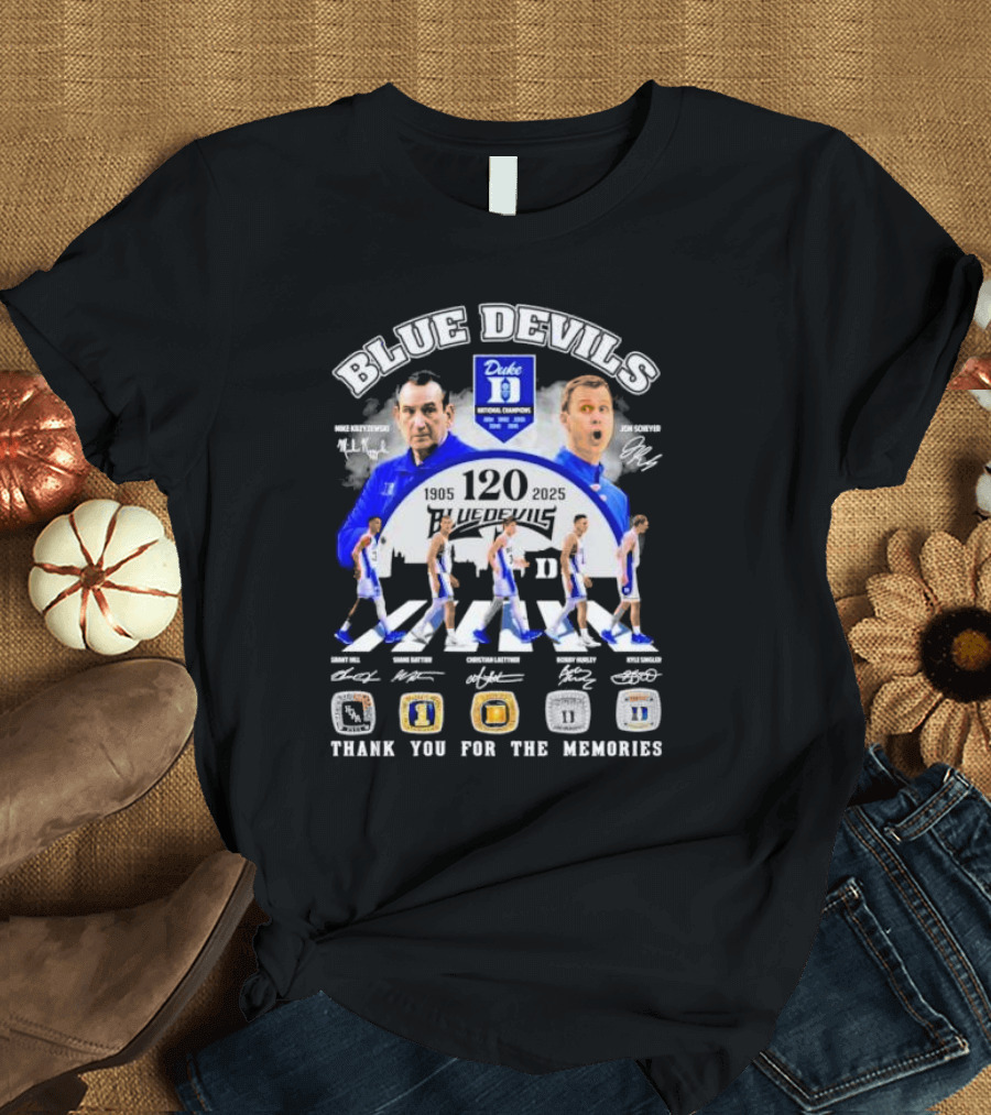 Duke Blue Devils 120th Anniversary 1905-2025 Abbey Road Players Thank You For The Memories Signatures T-Shirt
