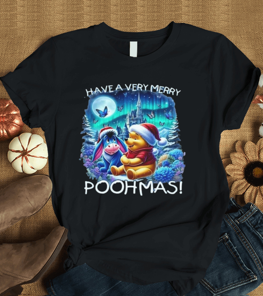 Have A Very Merry Poohmas 2024 Winnie The Pooh Christmas Scene with Eeyore T-Shirt
