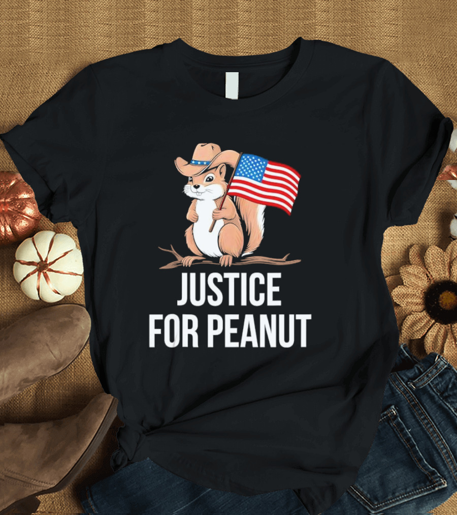 Justice for Peanut Squirrel Holding US Flag in Cowboy Hat T-Shirt