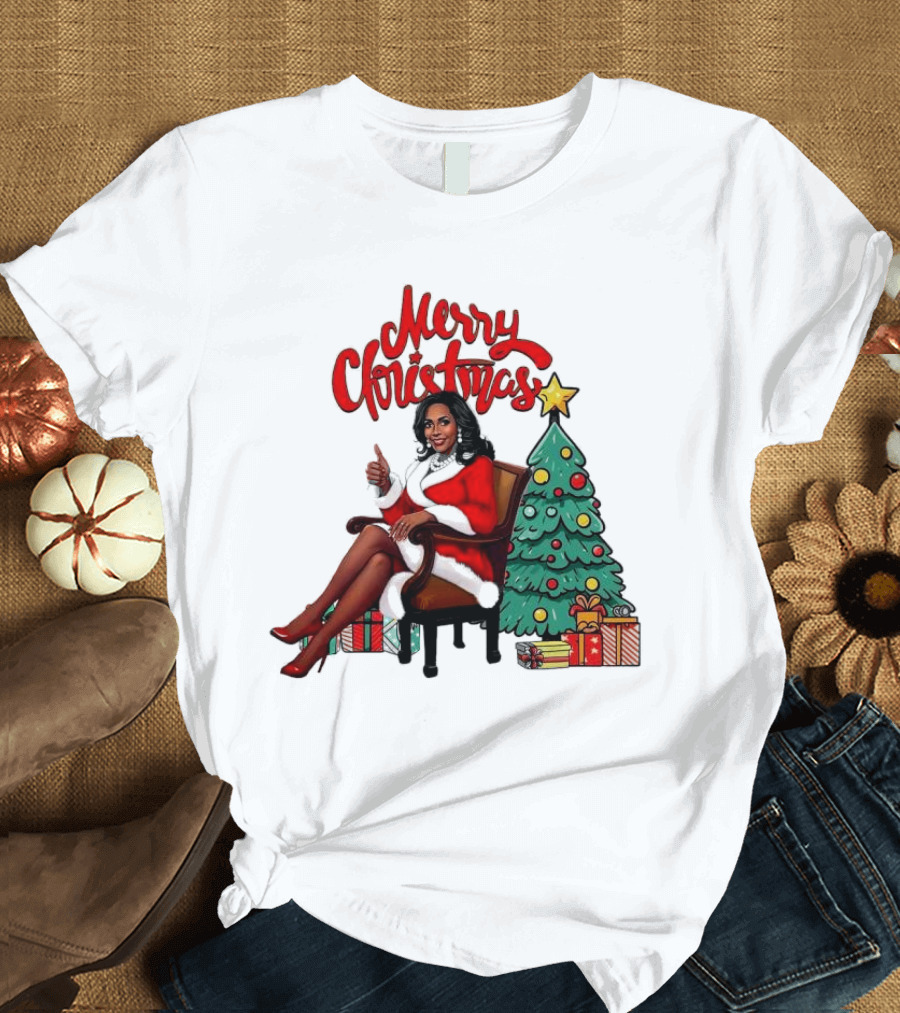 Merry Christmas Kamala Harris Chair Thumbs Up Christmas Tree Gifts T-Shirt