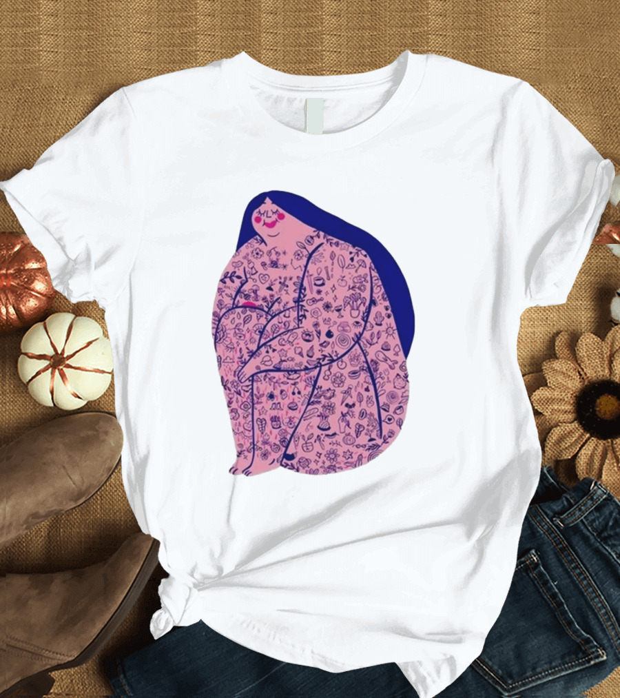 Marie Boiseau Tatouée Pink Figure with Detailed T-Shirt