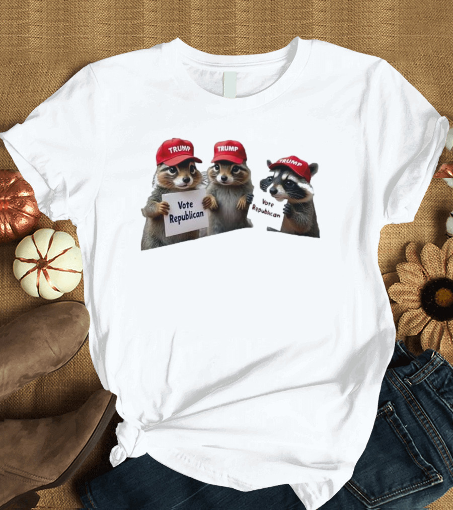 Raccoons with Trump Hats Holding Vote Republican Signs T-Shirt