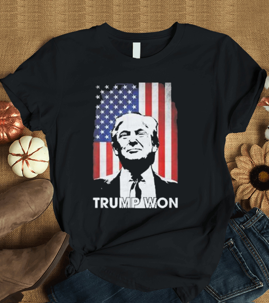 Trump Won 2024 47th US President Inauguration 2025 Election American Flag Background T-Shirt
