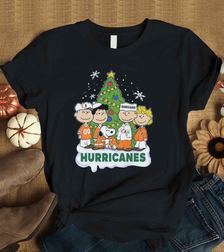 Miami Hurricanes Snoopy And Friends Christmas Tree T-Shirt