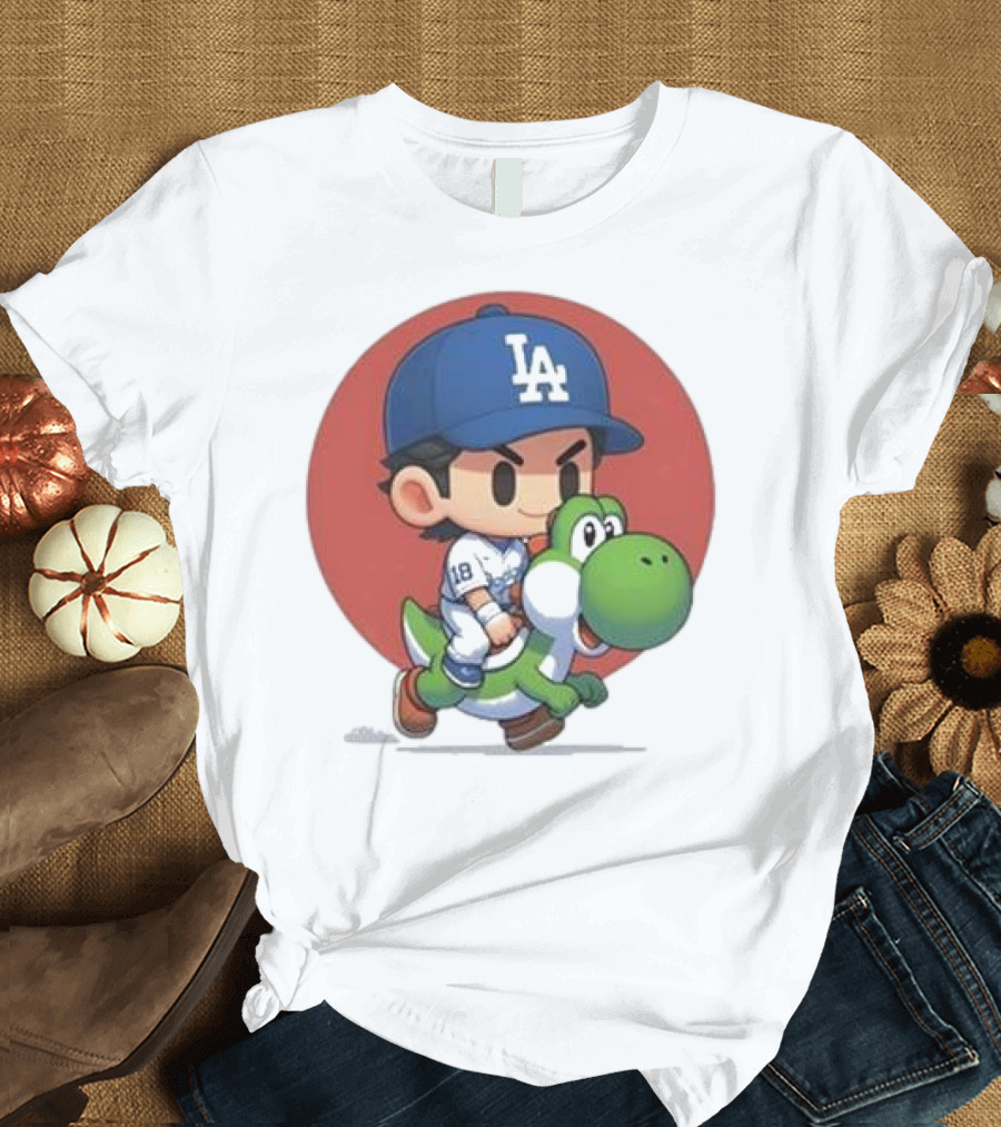Doyers LA Riding Yoshi Yoshinobu Yamamoto Baseball Character T-Shirt