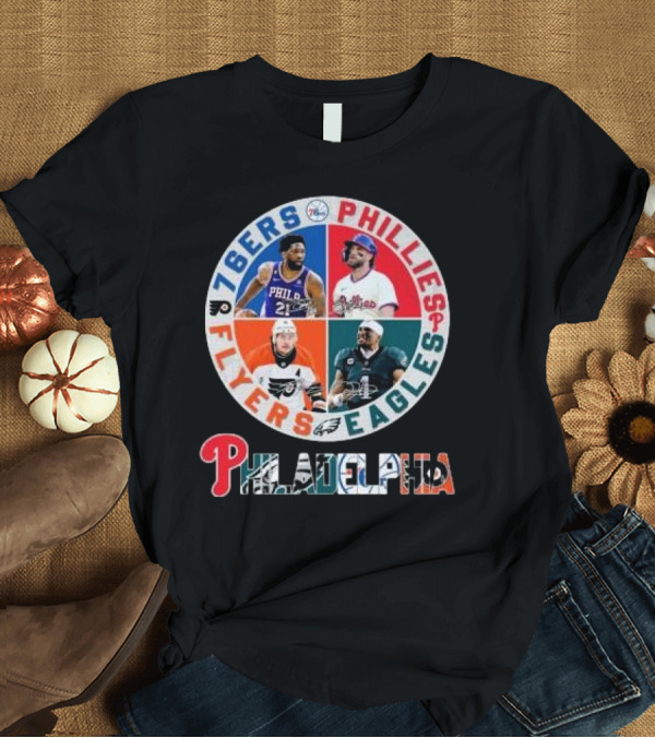 T-Shirt: 76ers Phillies Flyers Eagles Philadelphia Team Signatures T-Shirt 76ers Phillies Flyers Eagles Philadelphia Team Signatures T-Shirt