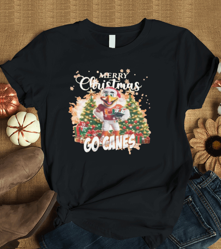Merry Christmas Miami Hurricanes Go Canes Holiday Cheer T-Shirt