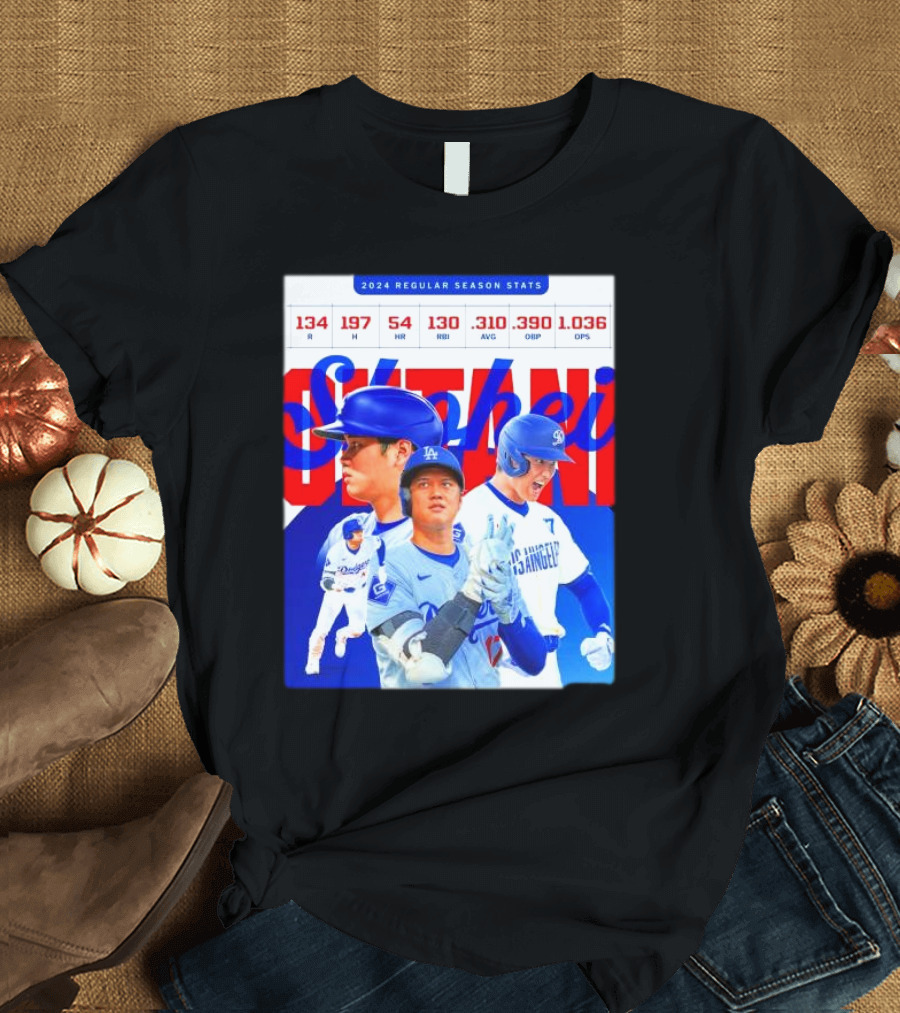 LA Dodgers Shohei Ohtani 2024 Regular Season Stats R H HR RBI AVG OBP OPS T-Shirt