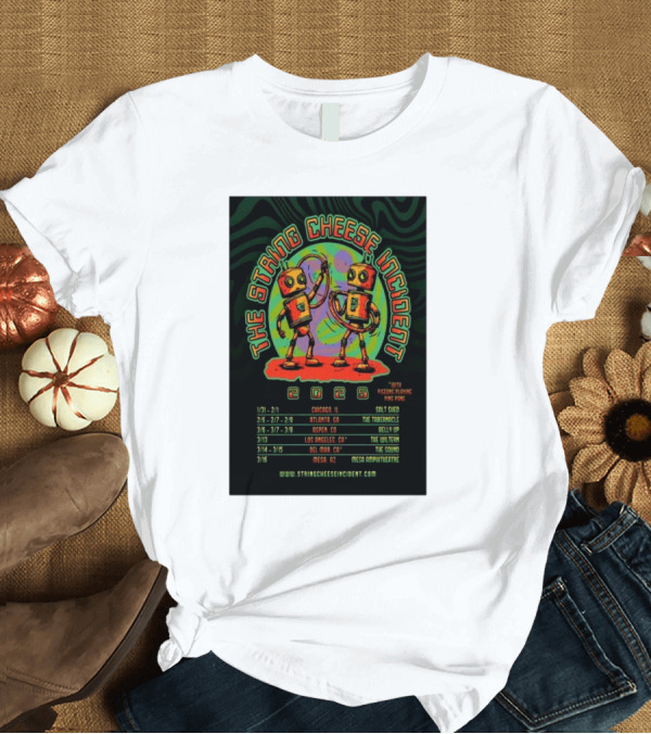 T-Shirt: The String Cheese Incident With Pigeons Playing Ping Pong 2025 Tour Dates Chicago Atlanta Aspen Los Angeles Del Mar Mesa T-Shirt The String Cheese Incident With Pigeons Playing Ping Pong 2025 Tour Dates Chicago Atlanta Aspen Los Angeles Del Mar Mesa T-Shirt