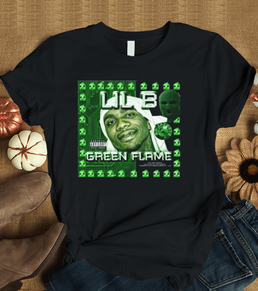 LIL B Green Flame Album Cover Art with Circuit Background and Face T-Shirt
