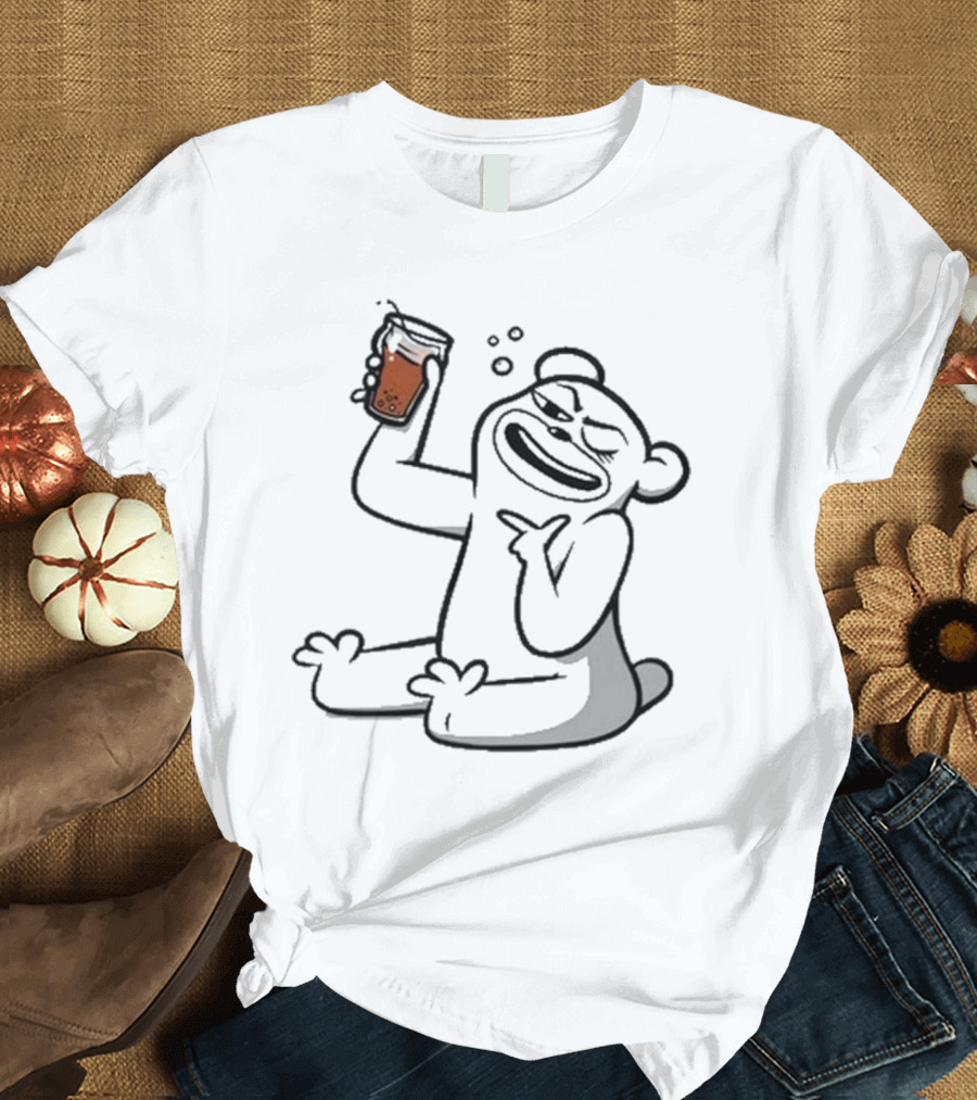 Cotton Bureau Root Bear Cartoon with Beverage T-Shirt