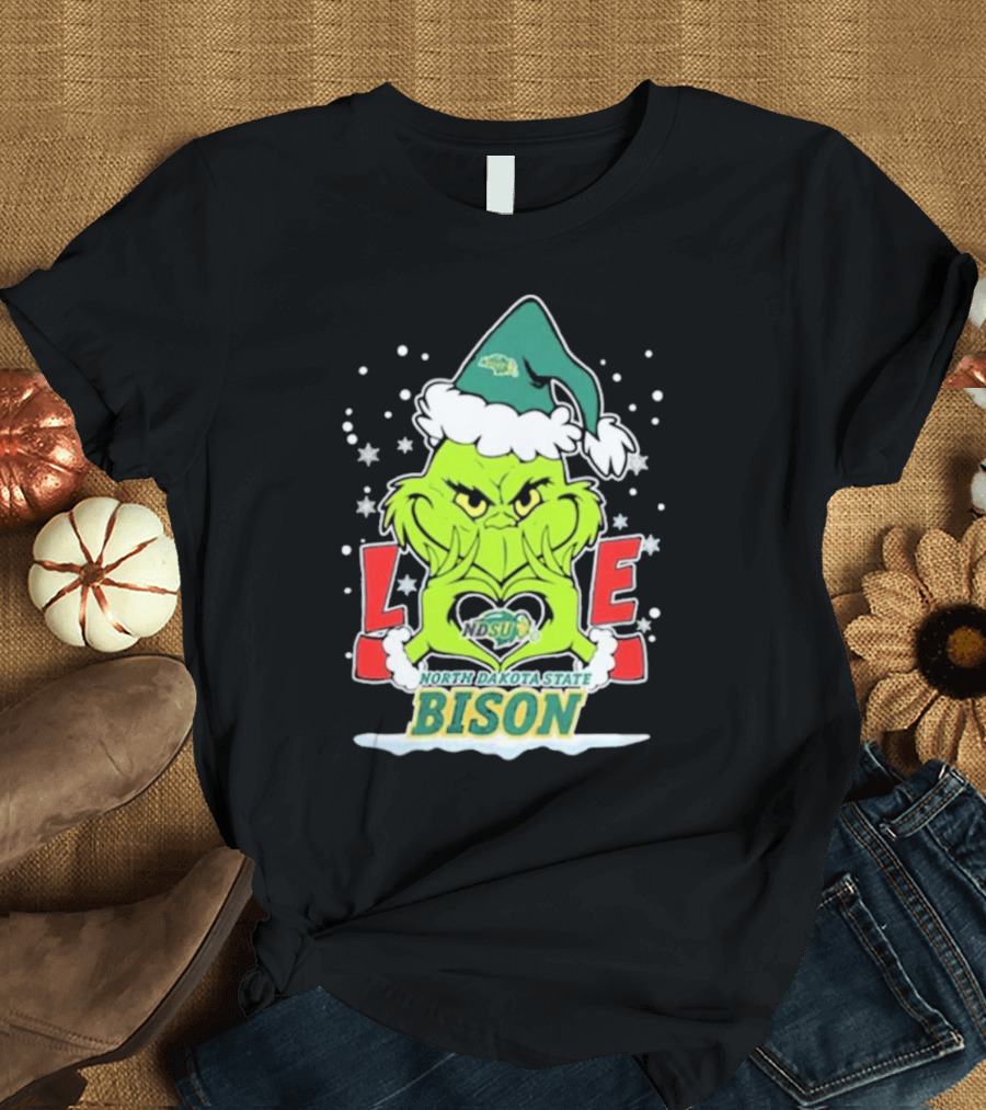 North Dakota State Bison Christmas Grinch Love 2024 Football T-Shirt