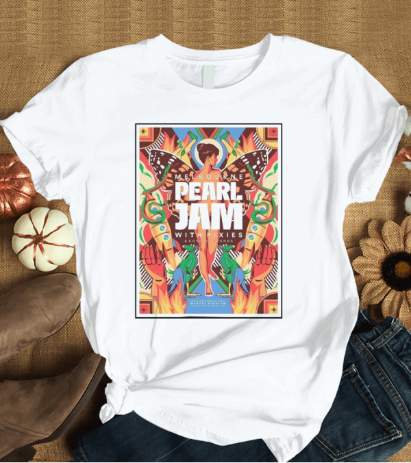 T-Shirt: Melbourne Pearl Jam with Pixies Concert Poster November 15th 2024 Marvel Stadium Event Artwork by Justine Mcallister T-Shirt Melbourne Pearl Jam with Pixies Concert Poster November 15th 2024 Marvel Stadium Event Artwork by Justine Mcallister T-Shirt