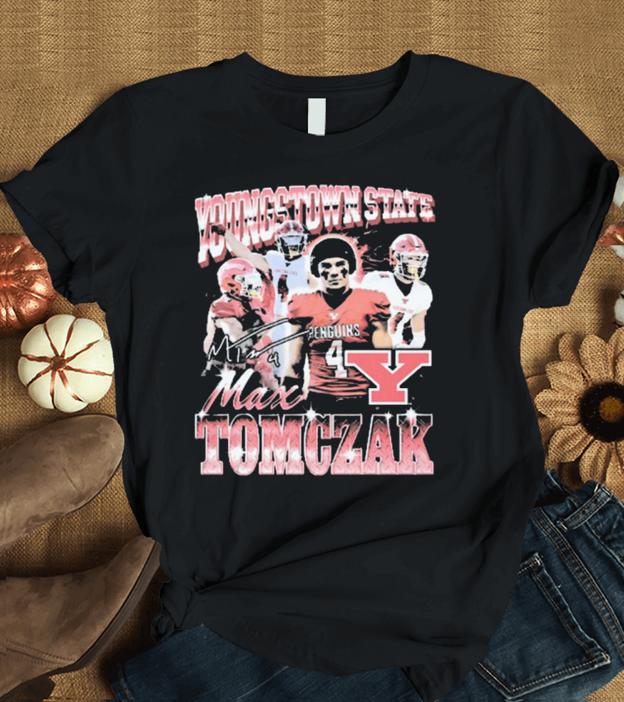 Youngstown State Penguins Max Tomczak Signature 90s Style Football T-Shirt