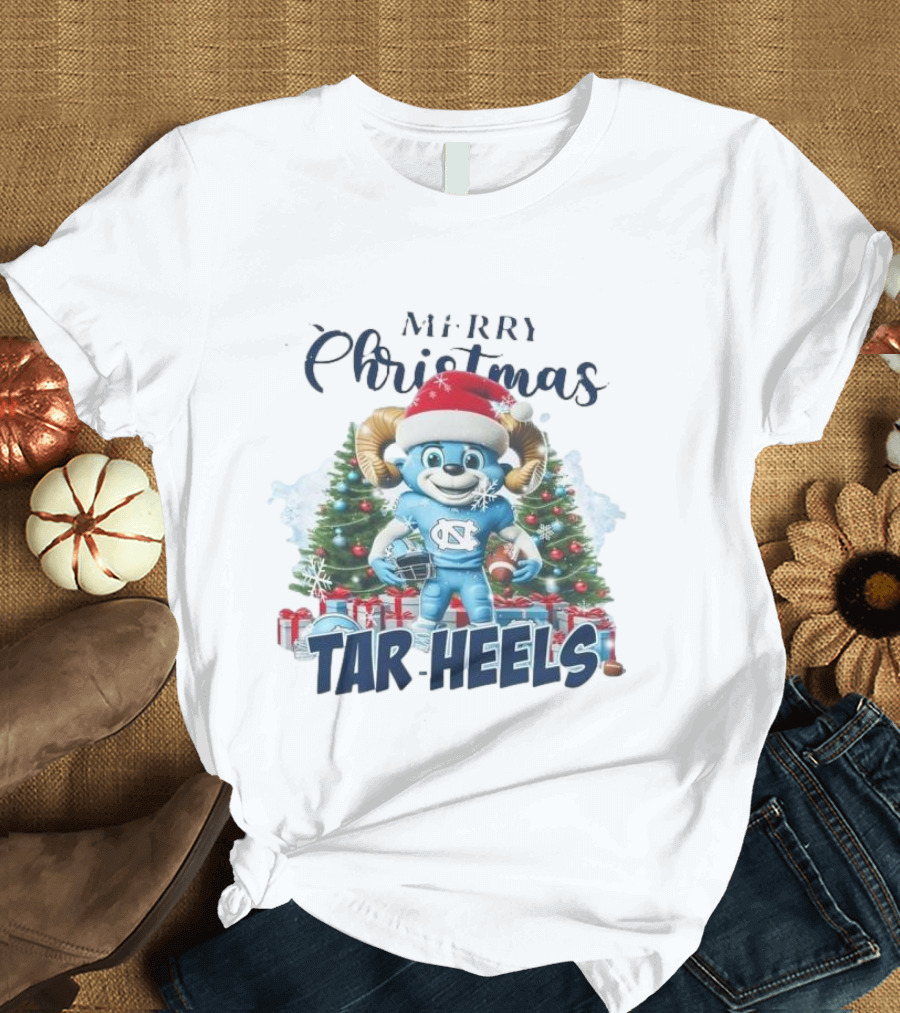 Merry Christmas North Carolina Tar Heels Mascot Festive T-Shirt