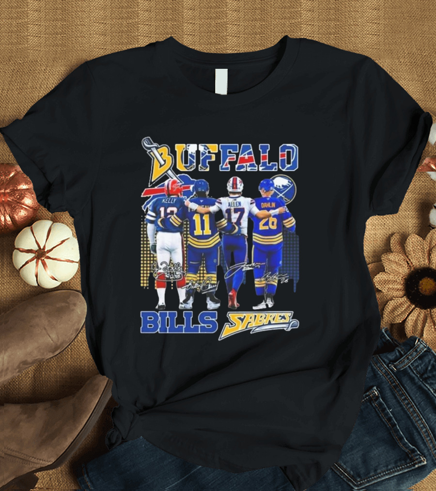 Buffalo Bills Sabres Kelly Perreault Allen Dahlin Signatures T-Shirt