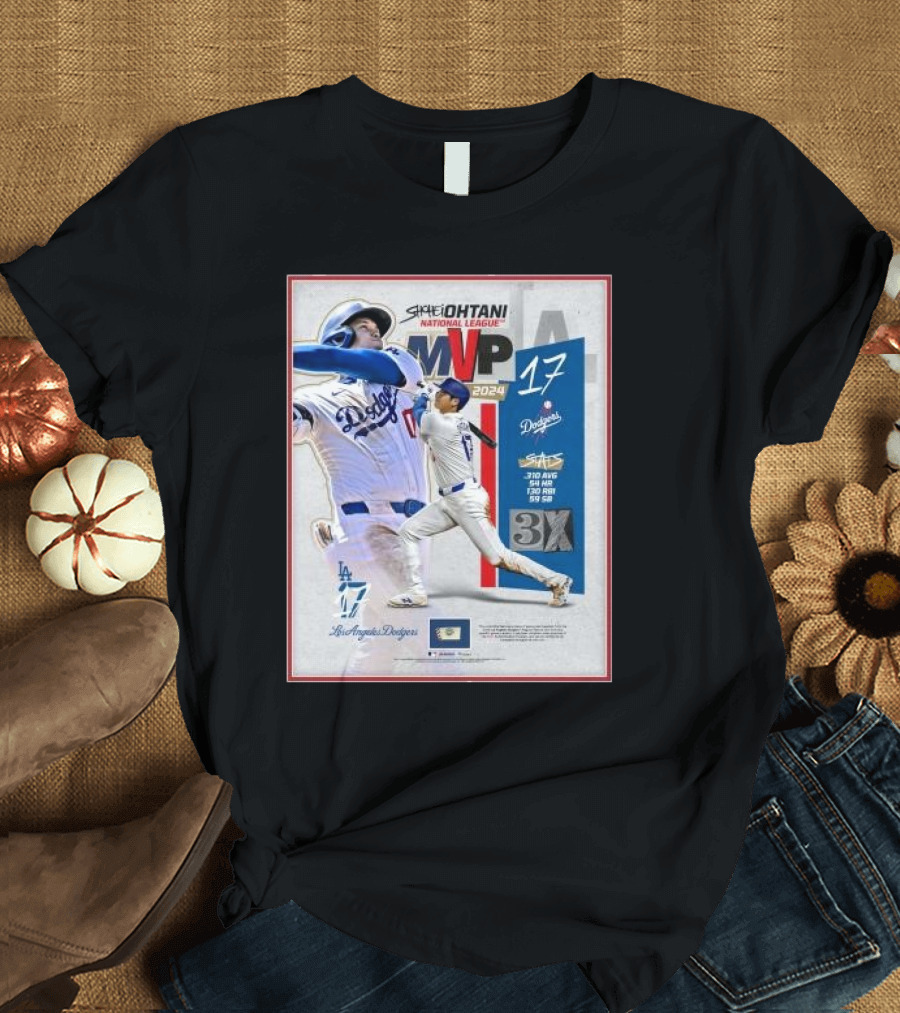 Shohei Ohtani 17 Los Angeles Dodgers 2024 National League MVP 3X MVP Stats T-Shirt
