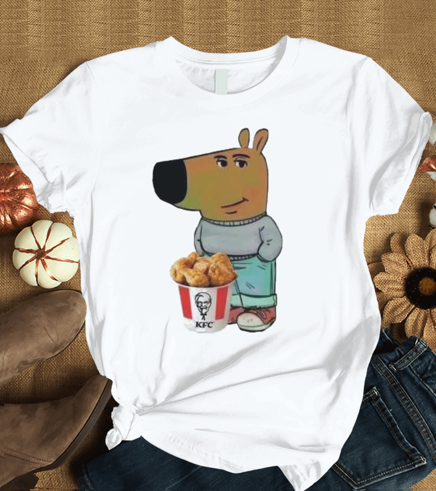 Chill Guy Dog Smiling with KFC Bucket T-Shirt