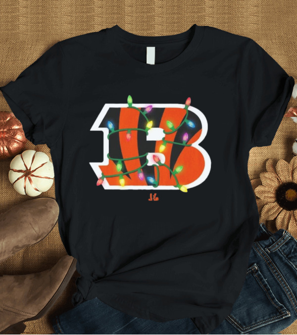 T-Shirt: Cincinnati Bengals B Logo with Holiday Lights T-Shirt Cincinnati Bengals B Logo with Holiday Lights T-Shirt