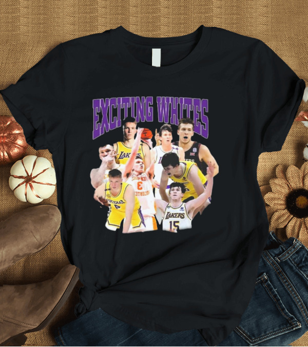 T-Shirt: Dalton Knecht Austin Reaves Exciting Whites Lakers Basketball T-Shirt Dalton Knecht Austin Reaves Exciting Whites Lakers Basketball T-Shirt