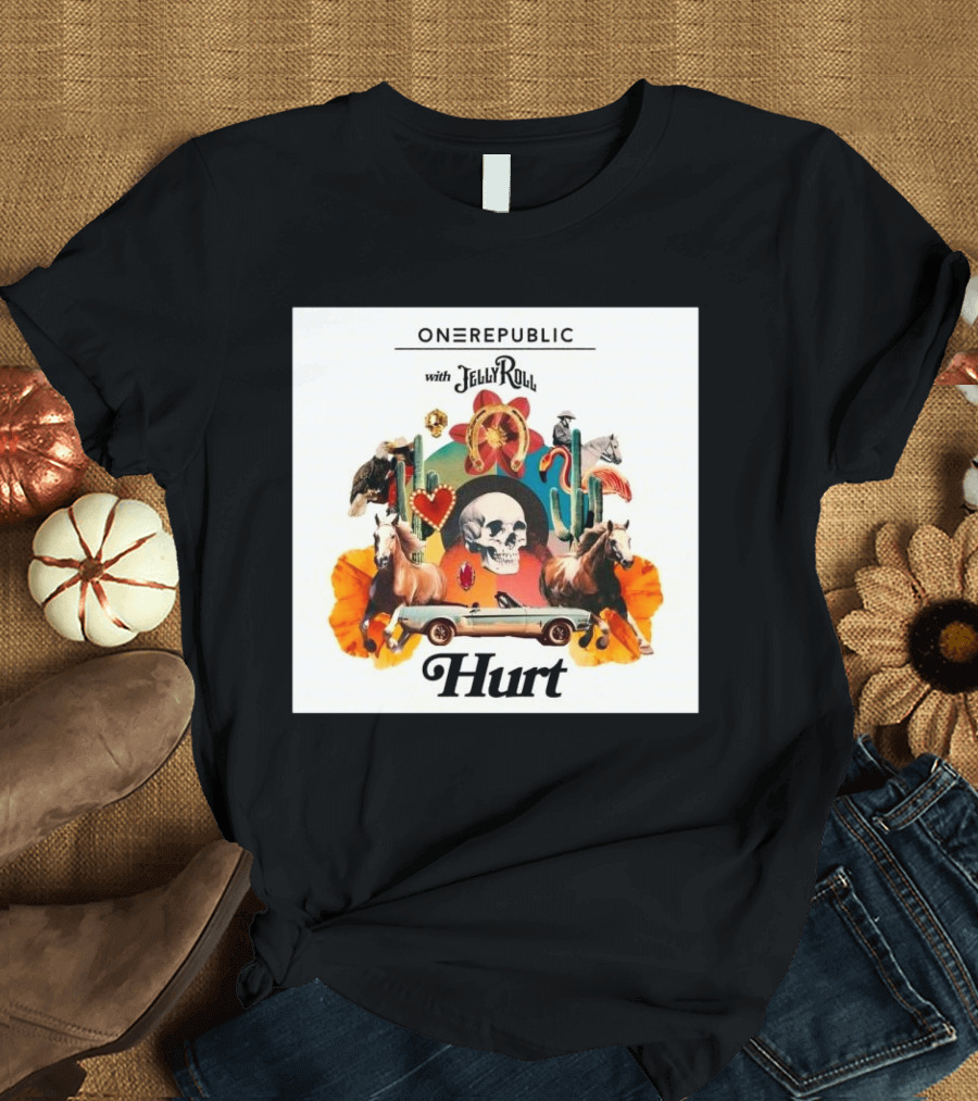 ONEREPUBLIC with JELLY ROLL Hurt Retro Collage of Horses and Cactus T-Shirt