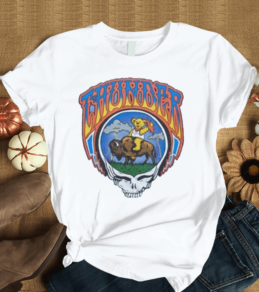 Oklahoma City Thunder Grateful Dead Bear on Buffalo with Skull T-Shirt