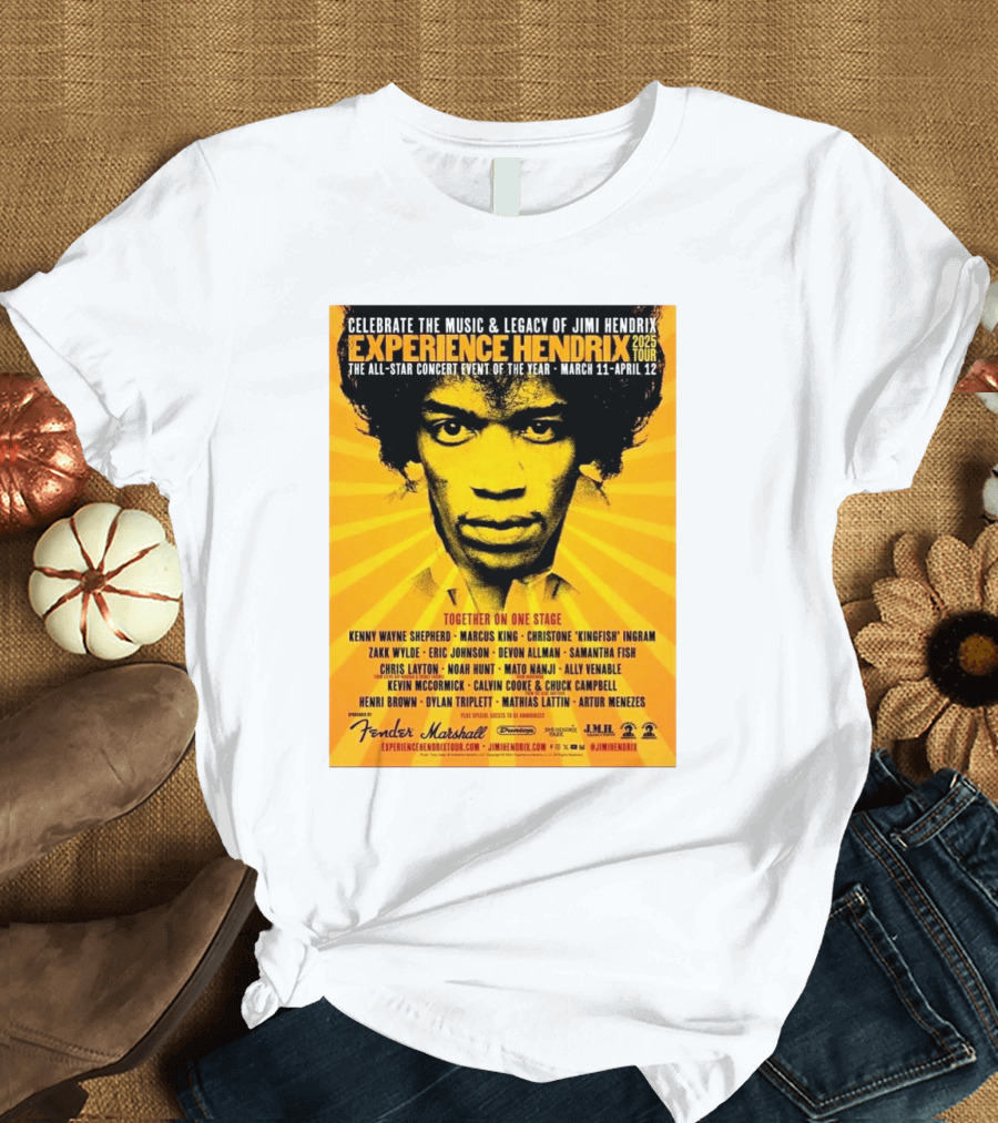 Celebrate the Music and Legacy of Jimi Hendrix 2025 Experience Hendrix Tour Zakk Wylde Kenny Wayne Shepherd Together on One Stage March 11-April 12 T-