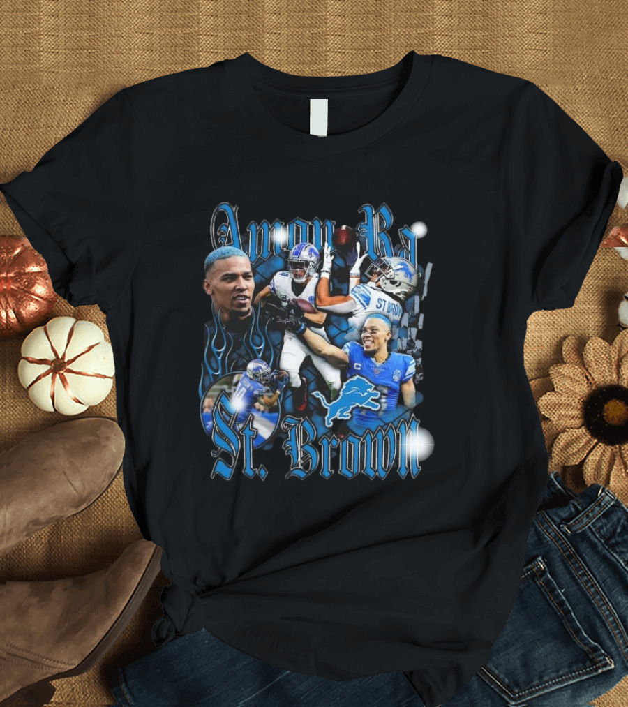 Amon-Ra St. Brown Detroit Lions Player NFL Football Legend Blue Flames T-Shirt